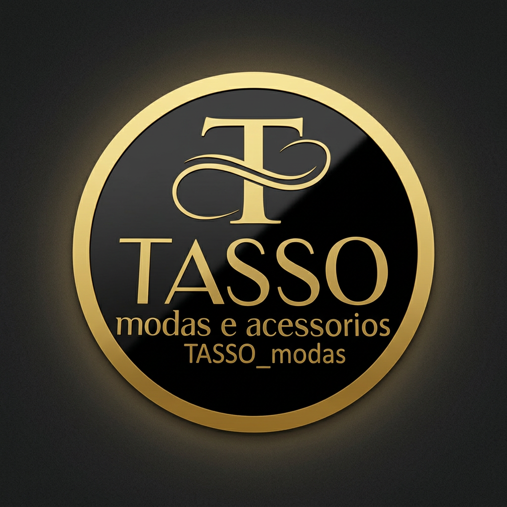 Placa redonda de acrílico preto com letras douradas — Tasso modas e acessórios