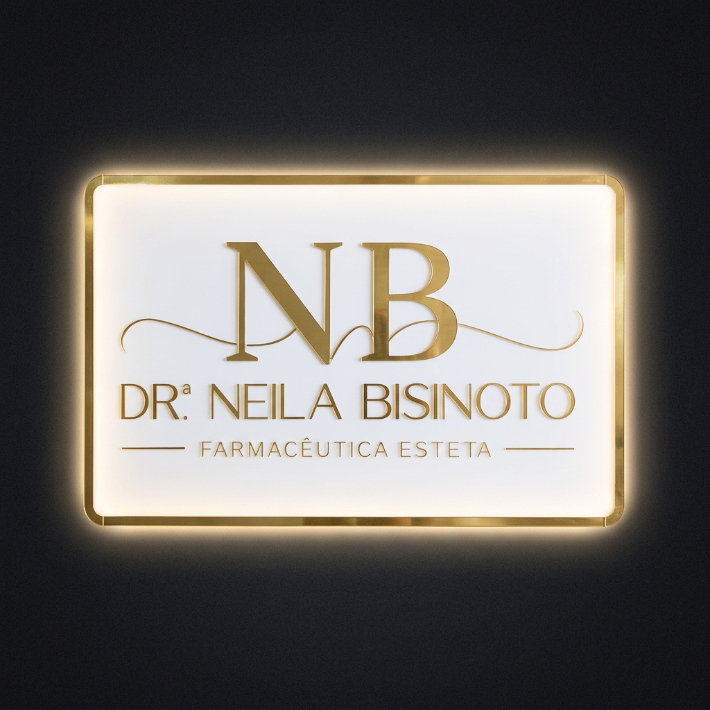 Placa retangular luminosa branca com monograma NB dourado