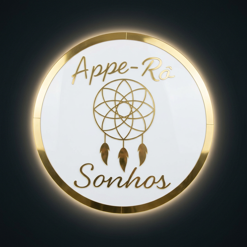 Placa redonda luminosa branca com filtro dos sonhos em dourado — Appe-Rô Sonhos