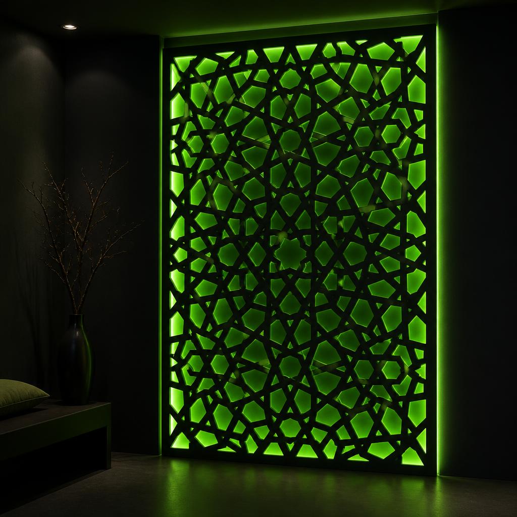 Painel decorativo de acrílico com recorte geométrico a laser